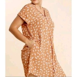 Umgee Dalmation Dress Boho Short Sleeve Lagenlook Cottagecore Women's Size Large